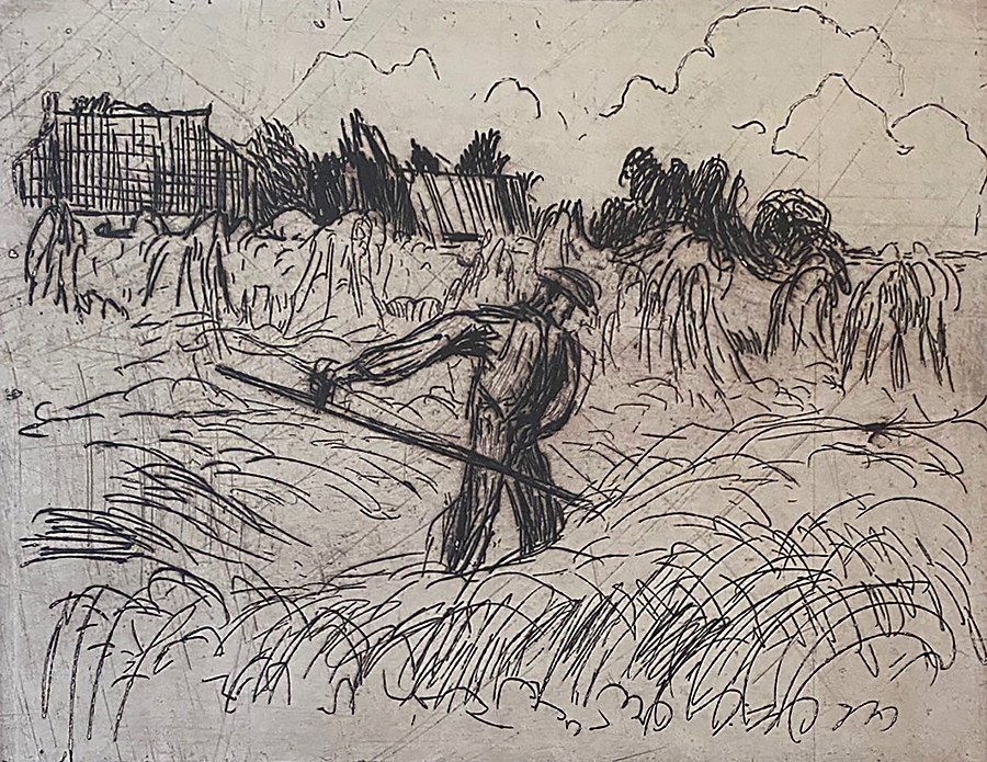 Man Harvesting - JAN ALTINK - etching with drypoint