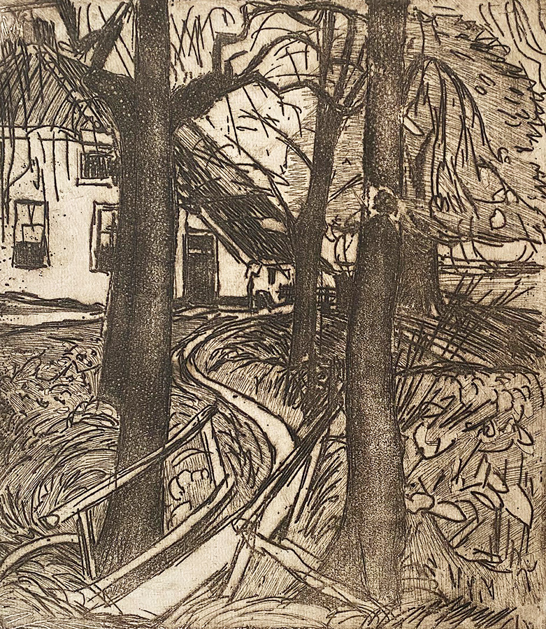 Small Bridge with Trees and House - JAN ALTINK - etching and aquatint