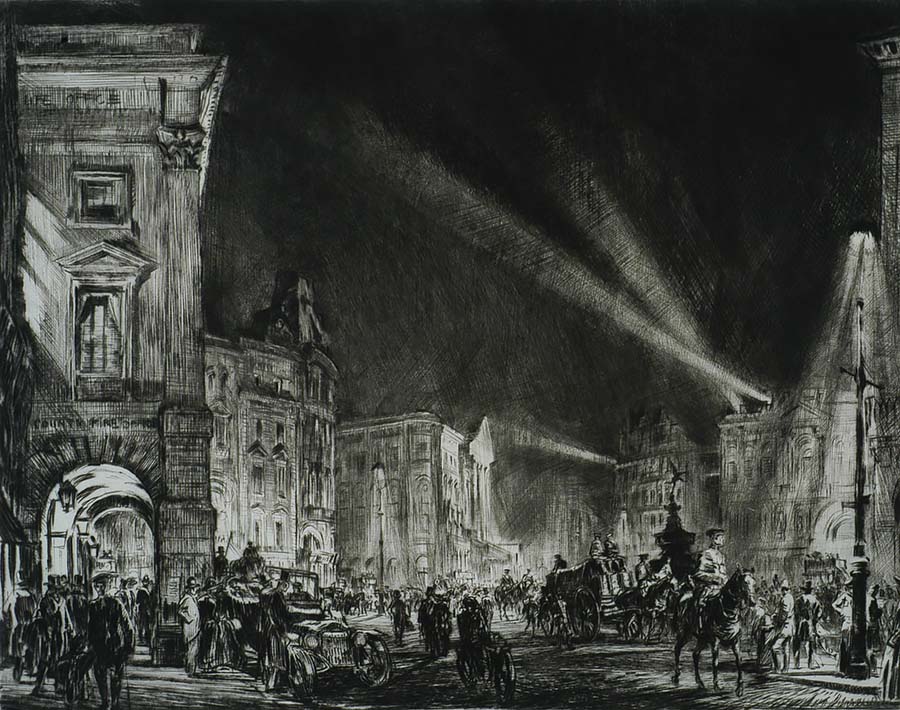 Piccadilly Circus, 1915 - MUIRHEAD BONE - drypoint